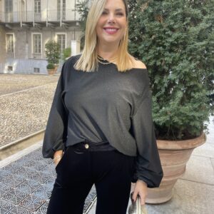 Blusa con Maniche a Sbuffo Nera